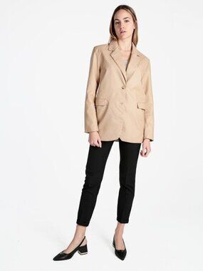 Nine West Blazer Jacket Womens Size M Single Breasted Beige Stretch